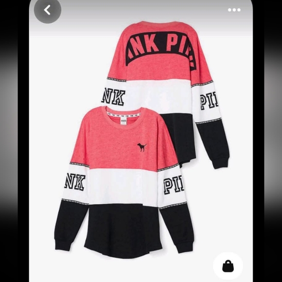 PINK Victoria's Secret Tops - Pink VS Spirit Jersey Colorblock Coral, Blk Long Sleeve Shirt (Thin Sweatshirt)